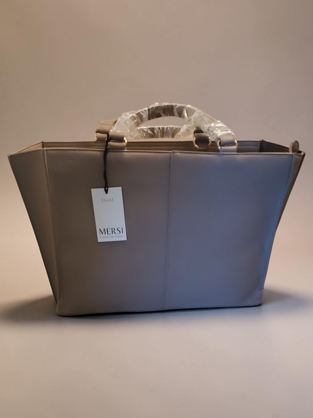 New! MERSI Taupe Vegan LeatherTote Bag – Structured Women’s Handbag